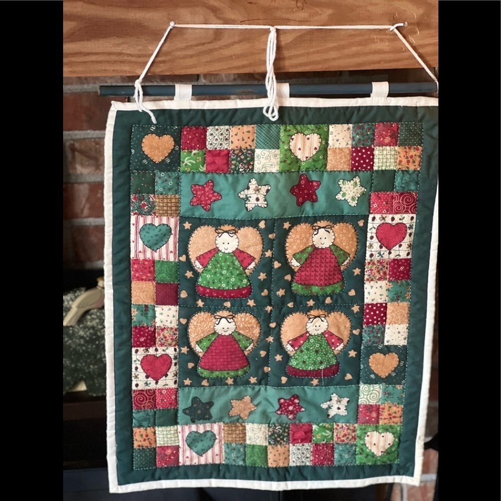 ❤️Rare Vintage 1960’s Handmade Christmas Angel Quilted Wall Tapestry‼️FINAL SALE
